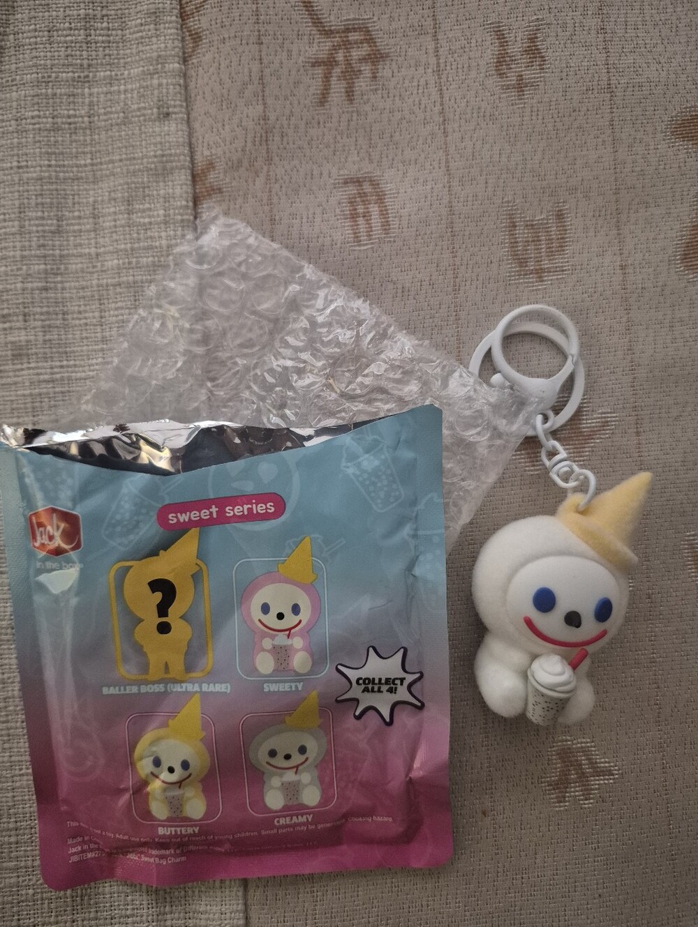 Jack in the Box Jibbi Sweet Series White & Yellow Plush Keychain Card Holder